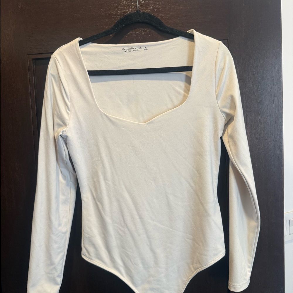 Abercrombie & Fitch Cream Long Sleeve Bodysuit
